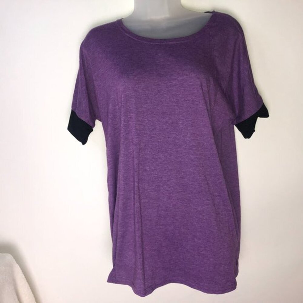 Sheshares Purple Top with Black Accent Stripes Women's Medium